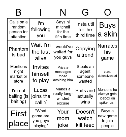 Lucas Bingo Card