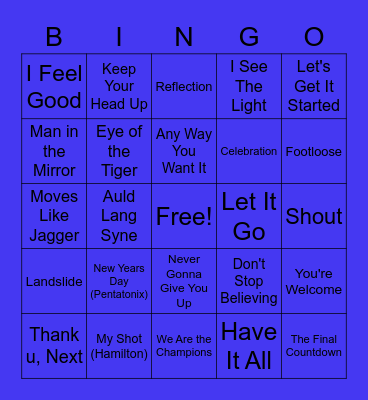 New Years Themed Music Bingo Card