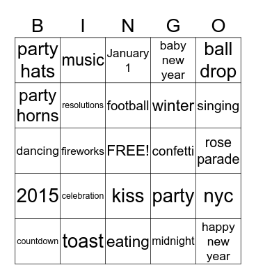 New Years Eve Bingo Card