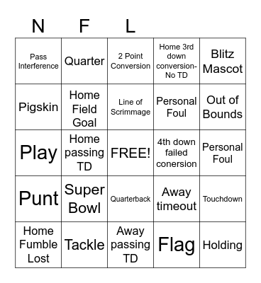 TOUCHDOWN BINGO Card