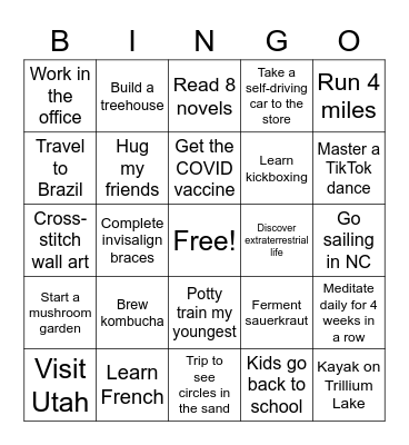 2021 Goals Bingo Card