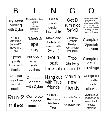 2021 Goals Bingo Card