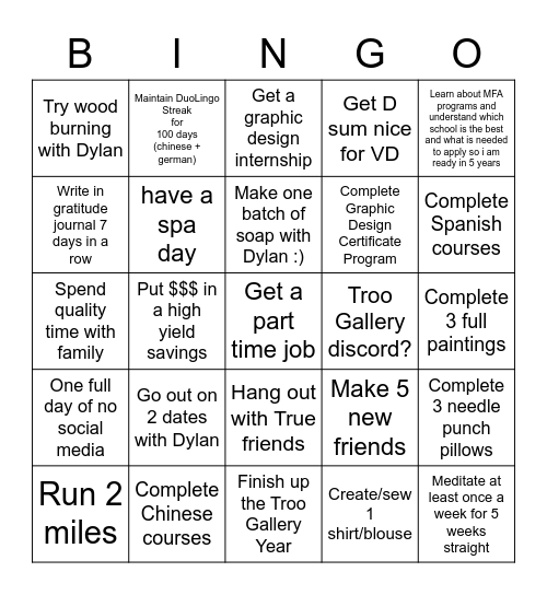 2021 Goals Bingo Card