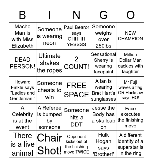 THE WWF ERA Bingo Card