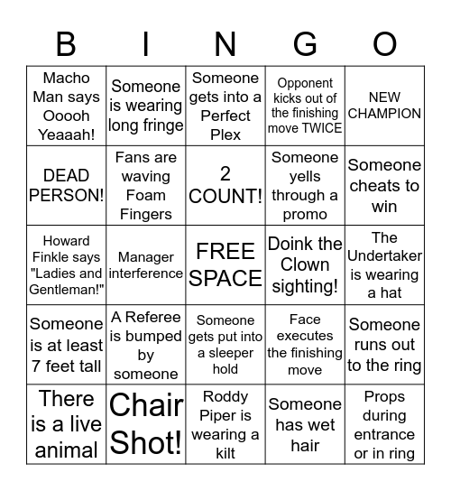 THE WWF ERA Bingo Card