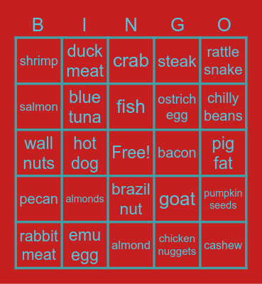 food bingo Card