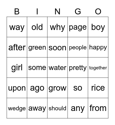 First Grade Unit 3 Bingo Card
