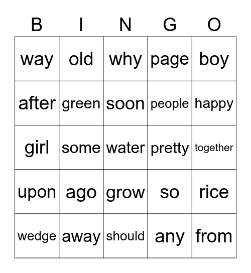 First Grade Unit 3 Bingo Card
