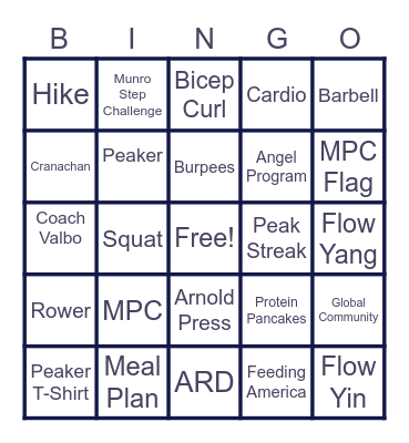 My Peak Challenge 2021 Bingo Card