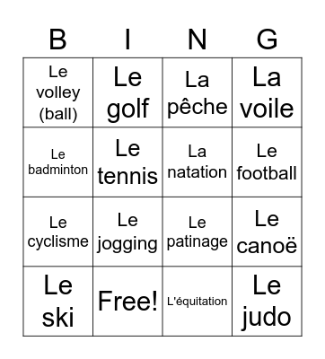 Les Sports Bingo Card