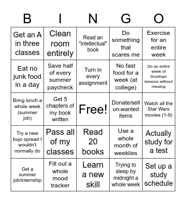 2021 Goals Bingo Card