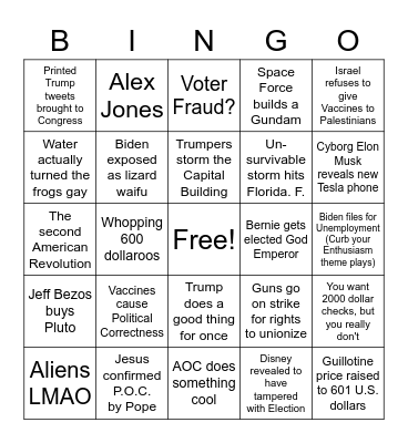 Civil War Bingo card Bingo Card