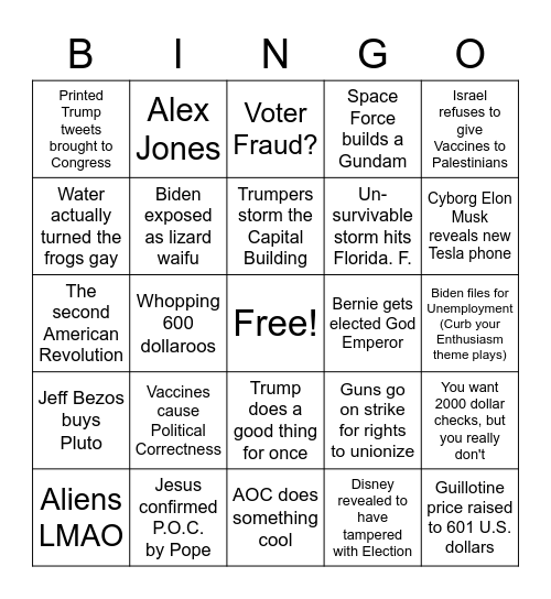 Civil War Bingo card Bingo Card