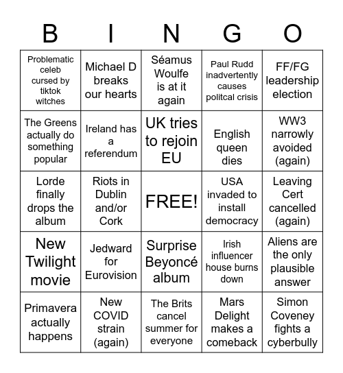 2021 Bingo Card