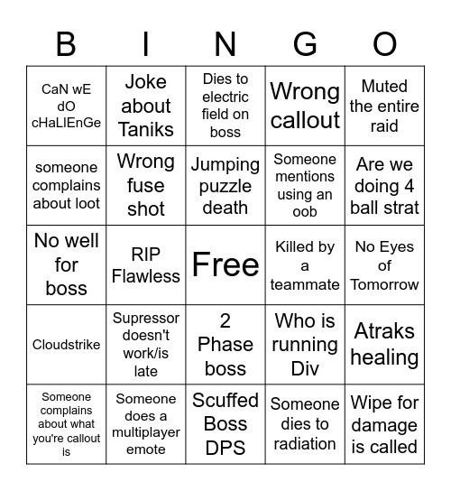 LFG Bingo Bango Bungo Bingo Card