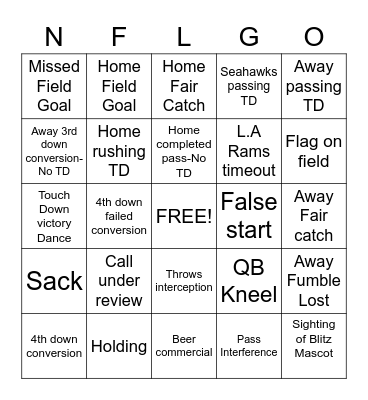 TOUCHDOWN BINGO Card