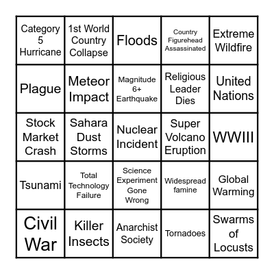 Apocalypse Bingo Card