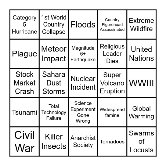 Apocalypse Bingo Card