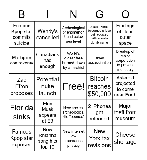 2021 Bingo Card