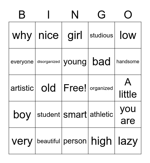 Vocab Bingo Card