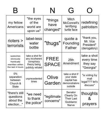 senate emergency meeting drinking game Bingo Card