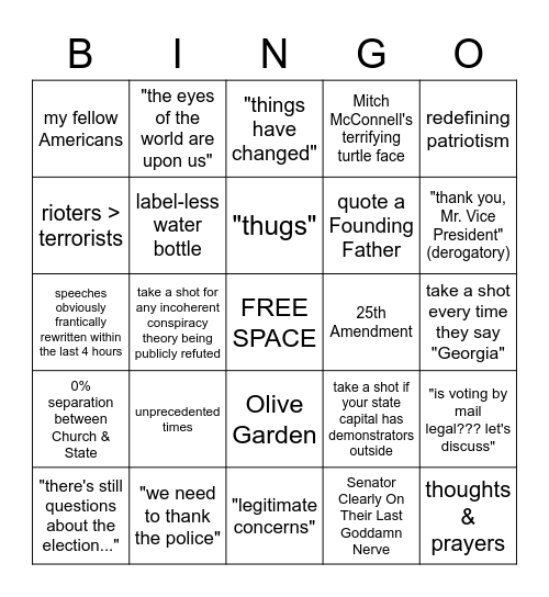 senate emergency meeting drinking game Bingo Card