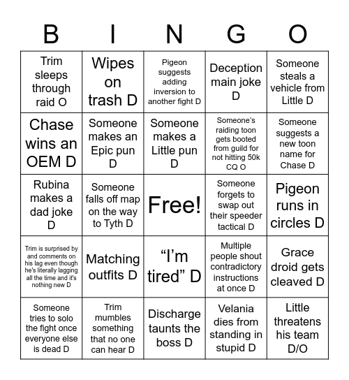 Team Little Bingo Card