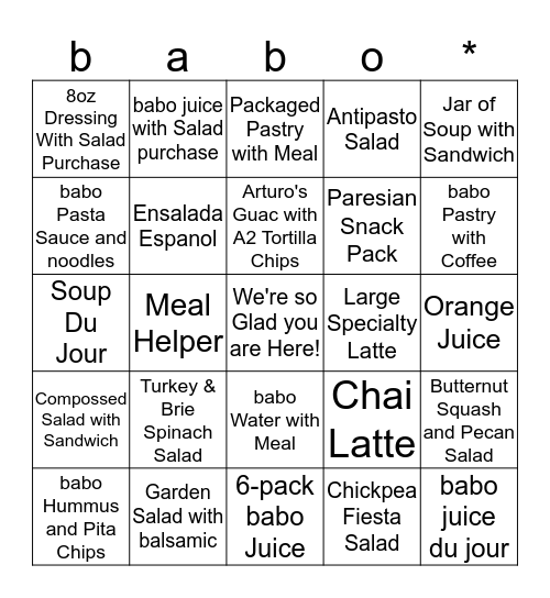 babo bingo  Bingo Card