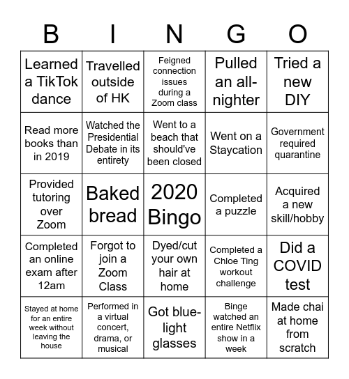 River 2020 Bingo Card