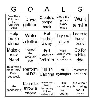 Resolutions Bingo Card
