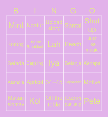 Sun Bingo Card
