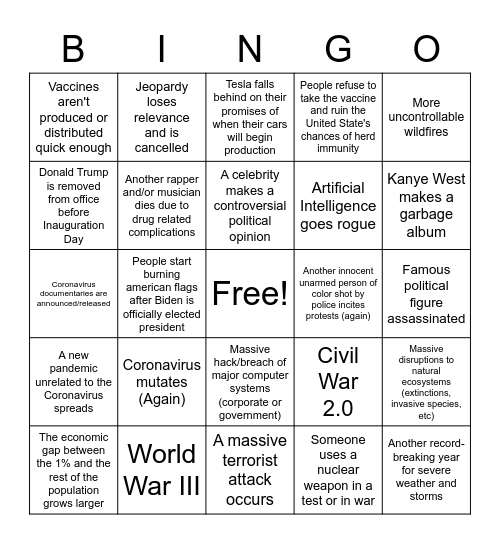 2021 Bingo Card