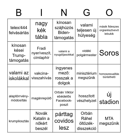 magyarország bingó 2021/01 Bingo Card