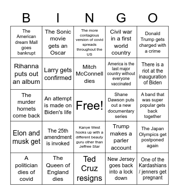 2021 Bingo Card