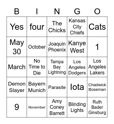 NEW YEAR BINGO 2020 Bingo Card