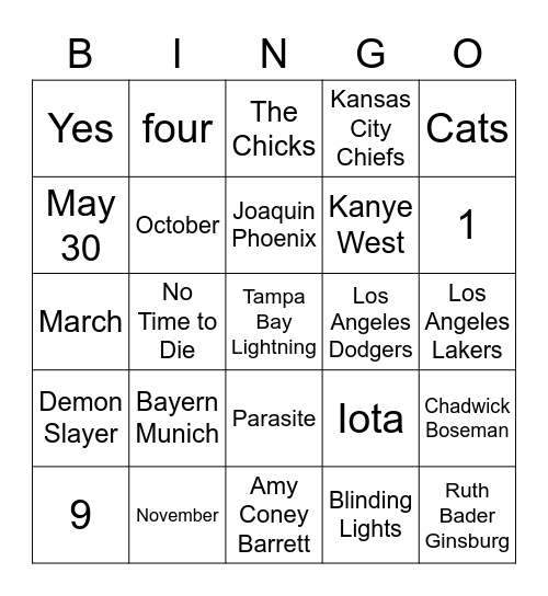 NEW YEAR BINGO 2020 Bingo Card