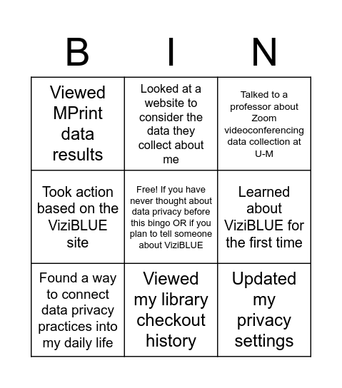 Data Privacy Day Student Bingo Card