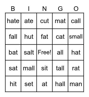 Find the word with (all) sound Bingo Card