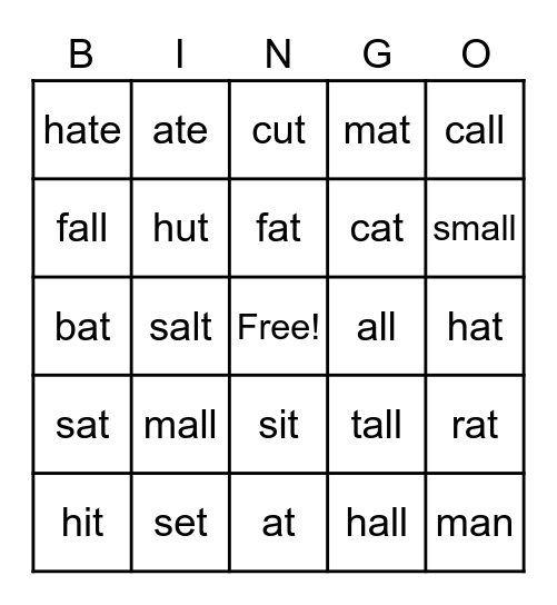 Find the word with (all) sound Bingo Card