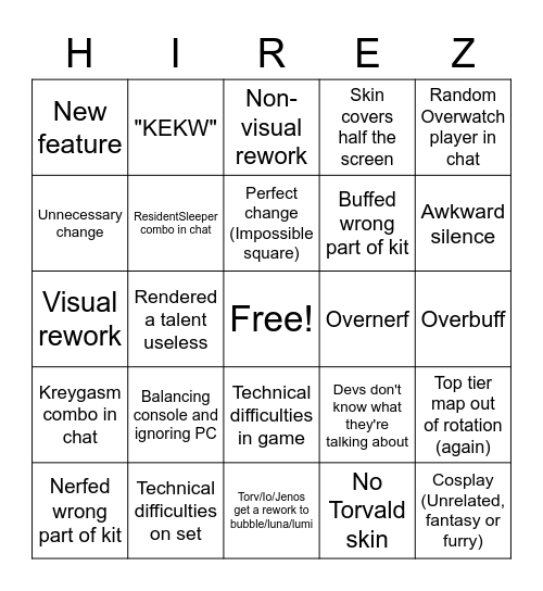 Paladins patch show Bingo Card