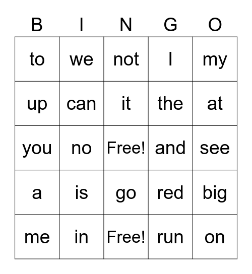 K 1st quarter Sight words Bingo Card