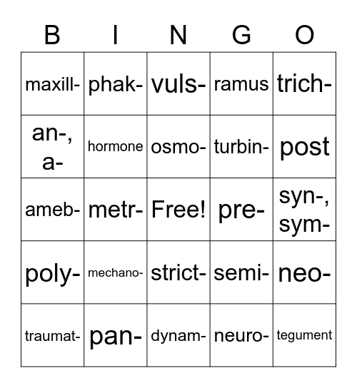 Lesson 10 Medical terms Bingo Card