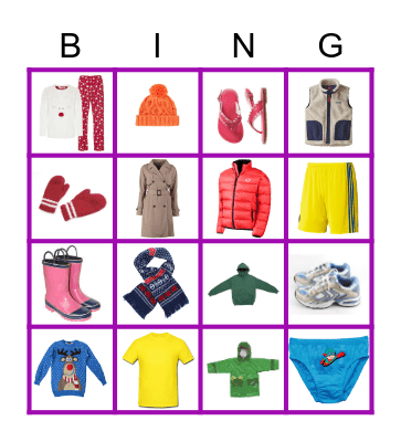 clothes Bingo Card