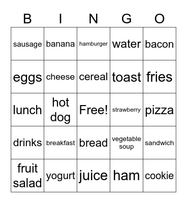Spanish Breakfast and Lunch Bingo Card
