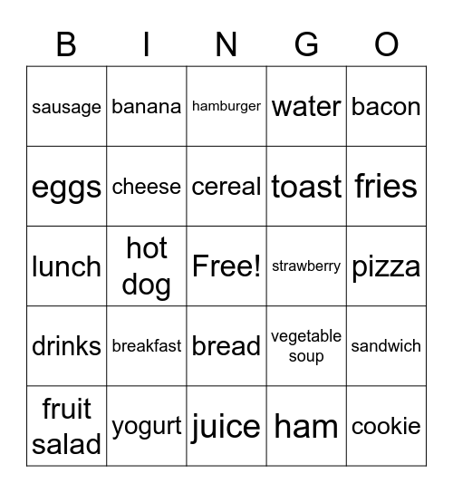 Spanish Breakfast and Lunch Bingo Card