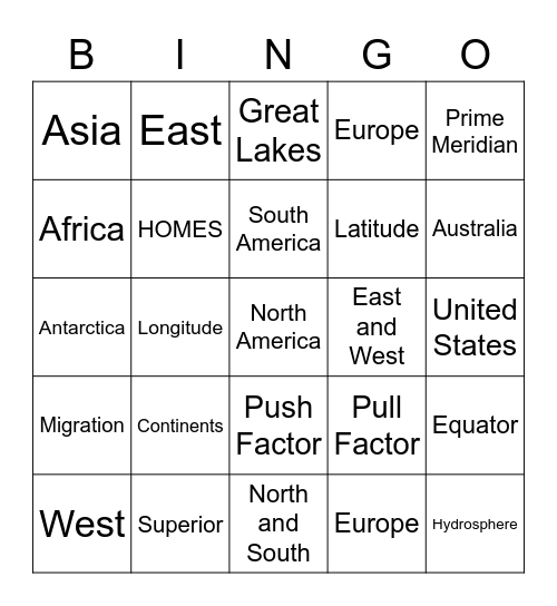World Geography Bingo Card