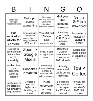 Goodbye 2020, Hello 2021 Bingo Card