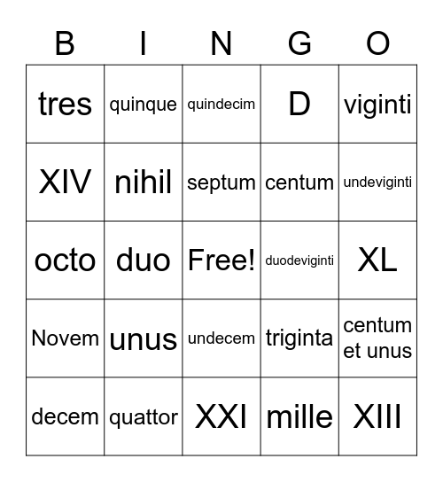 Latin Bingus Bingo Card