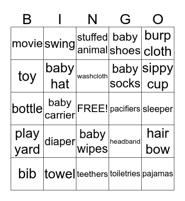 Baby Bingo Card