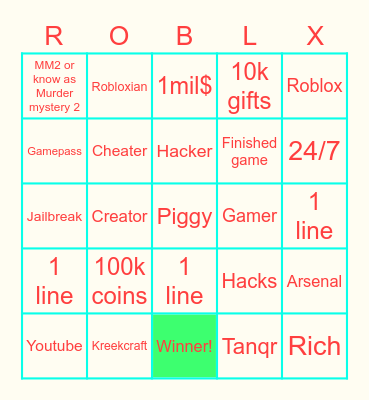 Roblox Bingo Card